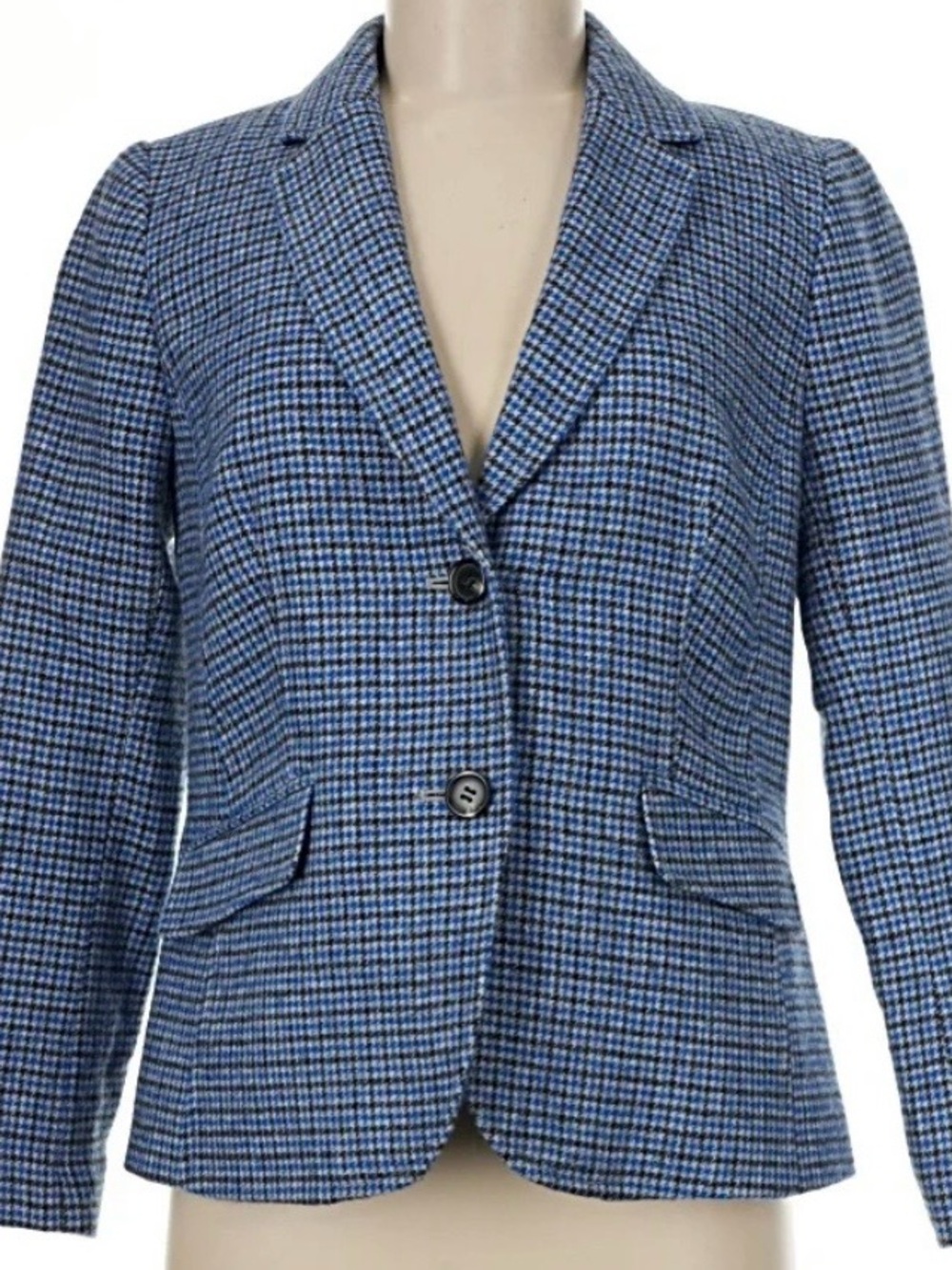 Talbots Aberdeen Classic Houndstooth Blue Tweed Blazer Jacket - Women - Picture 4 of 8